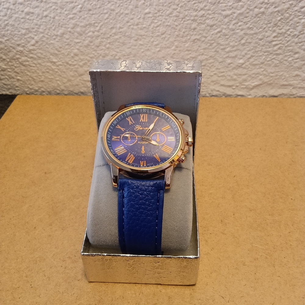 Blue Leather Strap Watch